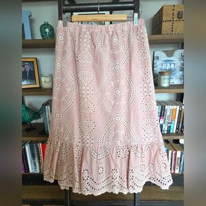 Sweet Eyelet Cotton Skirt, Pink, Size Small